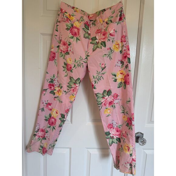 NWT Lauren Ralph Lauren Floral Roses Pink Pants Size 12 - Picture 1 of 5